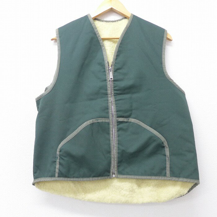 【中古】古着 ボアベスト 70年代 70s 緑 グリーン Lサイズ 中古 メンズ アウター | 春夏 春物 春服 秋冬 秋物 秋服 カジュアル メンズファッション ファッション おしゃれ カジュアルジャケット