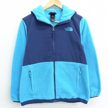 【中古】古着 レディース 長袖 フリース デナリジャケットパーカー ノースフェイス THE NORTH FACE ワンポイントロゴ ツートンカラー バイカラー 水色他 内側フリース 【spe】 中古 アウター ジャンパー ブルゾン | 秋冬 秋物 秋服 冬物 冬服 カジュアル レディースフ 0OF