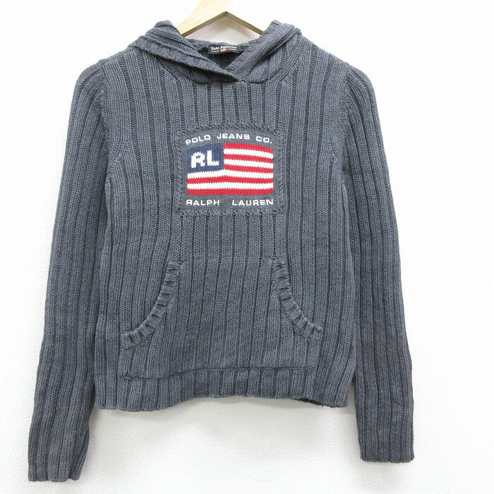 【中古】古着 レディース 長袖 ブランド セーターパーカー ラルフローレン Ralph Lauren ポロジーンズ 星条旗 刺繍 コットン グレー 中古 ニット トップス | 春夏 春物 春服 秋冬 秋物 秋服 カジュアル レディースファッション おしゃれ かわいいのサムネイル