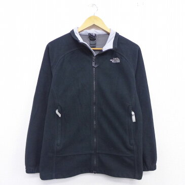【中古】古着 長袖 フリースジャケット ノースフェイス THE NORTH FACE ワンポイントロゴ ラグラン 黒 ブラック 内側メッシュ 中古 アウター ジャンパー ブルゾン | 秋冬 秋物 秋服 冬物 冬服 カジュアル レディースファッション おしゃれ かわいい