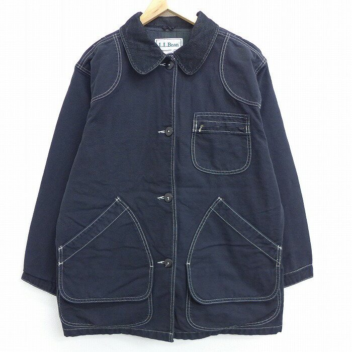 【中古】古着 レディース 長袖ジャケット カバーオール 90年代 90s エルエルビーン LLBEAN 襟コーデュロイ 黒 ブラック 内側フランネル 中古 アウター ジャンパー ブルゾン | 秋冬 秋物 秋服 冬物 冬服 カジュアル レディースファッション おしゃれ かわいいのサムネイル