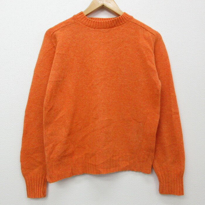 【中古】古着 レディース 長袖 セーター 80年代 80s 無地 シェットランドウール クルーネック 丸首 オレンジ 中古 ニット トップス | 春夏 春物 春服 秋冬 秋物 秋服 カジュアル レディースファッション おしゃれ かわいいのサムネイル