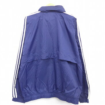 【中古】古着 長袖 ナイロンジャケット 90年代 90s アディダス adidas ワンポイントロゴ ラグラン 大きいサイズ 2L LL ビッグシルエット ゆったり ビッグサイズ オーバーサイズ 紺 ネイビー 3本ライン 内側メッシュ XLサイズ 中古 メンズ アウター ウインドブレーカー
