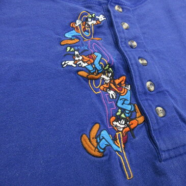【中古】古着 長袖 ビンテージ ヴィンテージTシャツ 00年代 00s ディズニー DISNEY グーフィー 刺繍 コットン ヘンリーネック 青紫 XLサイズ 中古 メンズ | 春夏 春物 春服 秋冬 秋物 秋服 メンズファッション ロンT カットソー ロンティー ロングT ロングTシャツ ロン