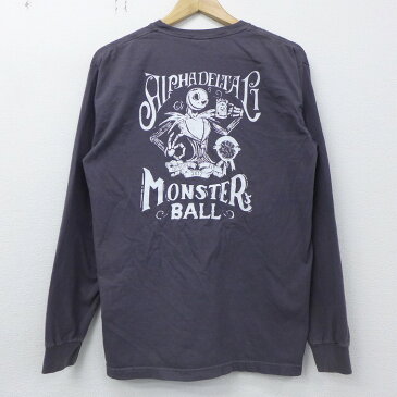 【中古】古着 長袖Tシャツ ディズニー DISNEY ジャック 胸ポケット付き コットン クルーネック 丸首 濃グレー Lサイズ 中古 メンズ | 春夏 春物 春服 秋冬 秋物 秋服 メンズファッション ロンT カットソー ロンティー ロングT ロングTシャツ ロングティーシャツ ロング