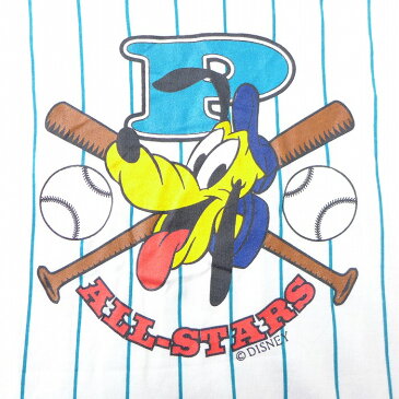 【中古】古着 半袖 ビンテージ ヴィンテージTシャツパーカー 90年代 90s ディズニー DISNEY プルート 野球 大きいサイズ 2L LL ビッグシルエット ゆったり ビッグサイズ オーバーサイズ USA製 アメリカ製 デッドストック 青緑他 ストライプ XLサイズ 中古 メンズ 55118