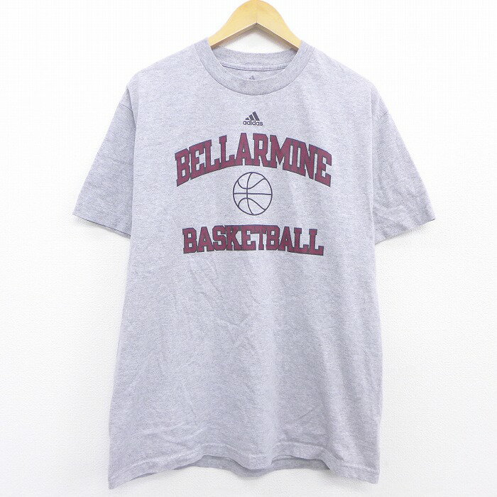 【中古】古着 半袖 ブランドTシャツ アディダス adidas BELLARMINE バスケットボール コットン クルーネック 丸首 グレー 霜降り Lサイズ 中古 メンズ | 春夏 夏物 夏服 メンズファッション カットソー ティーシャツ ティシャツ メンズTシャツ 半袖Tシャツ 半袖ティー