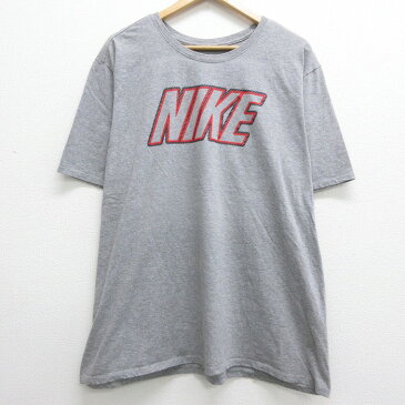 【中古】古着 半袖 ブランドTシャツ ナイキ NIKE ビッグロゴ 大きいサイズ 2L LL ビッグシルエット ゆったり ビッグサイズ オーバーサイズ クルーネック 丸首 グレー 霜降り XLサイズ 中古 メンズ | 春夏 夏物 夏服 メンズファッション カットソー ティーシャツ ティシ