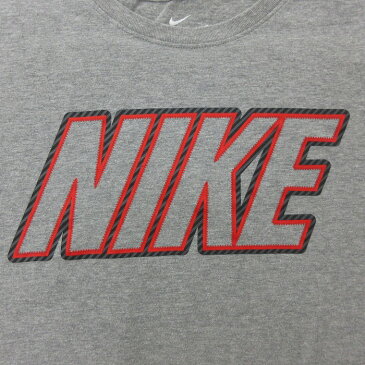 【中古】古着 半袖 ブランドTシャツ ナイキ NIKE ビッグロゴ 大きいサイズ 2L LL ビッグシルエット ゆったり ビッグサイズ オーバーサイズ クルーネック 丸首 グレー 霜降り XLサイズ 中古 メンズ | 春夏 夏物 夏服 メンズファッション カットソー ティーシャツ ティシ