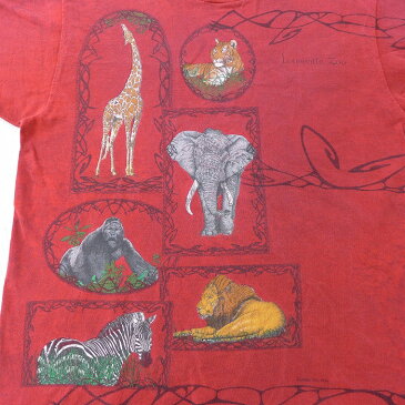 【中古】古着 半袖 ビンテージ ヴィンテージTシャツ 90年代 90s キリン ゴリラ シマウマ コットン クルーネック 丸首 USA製 アメリカ製 赤 レッド タイダイ 【spe】 Mサイズ 中古 メンズ | 春夏 夏物 夏服 ヴィンテージTシャツ メンズファッション カットソー ティーシ 0OF