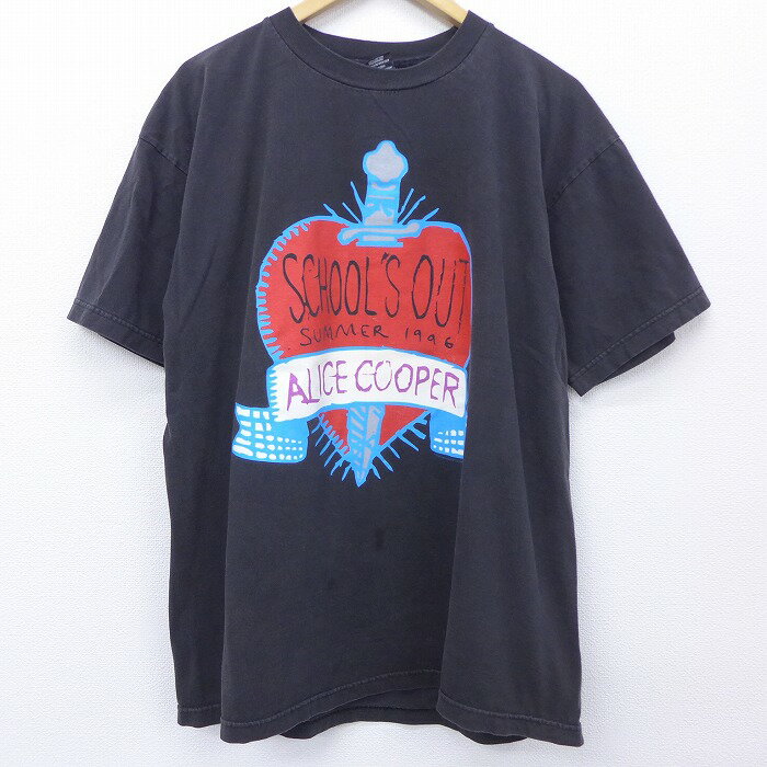 【中古】古着 半袖 ビンテージ ヴィンテージ ロックTシャツ バンドTシャツ 90年代 90s アリスクーパー コットン クルーネック 丸首 黒 ブラック XLサイズ 中古 メンズ | 春夏 春物 春服 秋冬 秋物 秋服 メンズファッション ロンT カットソー ロンティー ロングT ロング