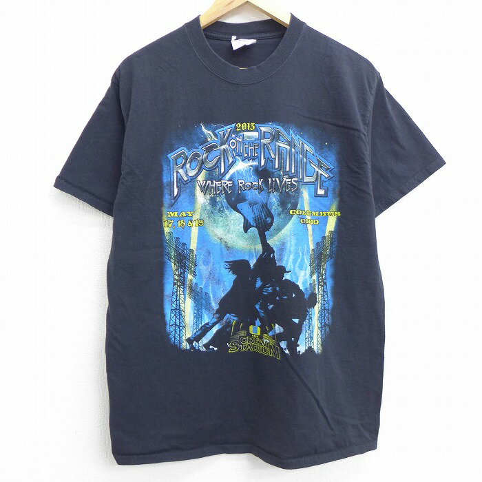 【中古】古着 半袖 ロックTシャツ バンドTシャツ Rock on the range フェス コーン サウンドガーデン スキレット コットン クルーネック 丸首 黒 ブラック 【spe】 Lサイズ 中古 メンズ | 春夏 夏物 夏服 メンズファッション カットソー ティーシャツ ティシャツ メン