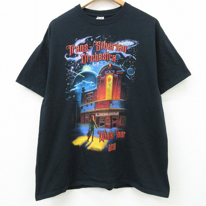 【中古】古着 半袖 ロックTシャツ バンドTシャツ トランスシベリアンオーケストラ コットン クルーネック 丸首 黒 ブラック XLサイズ 中古 メンズ | 春夏 夏物 夏服 メンズファッション カットソー ティーシャツ ティシャツ メンズTシャツ 半袖Tシャツ 半袖ティーシャ