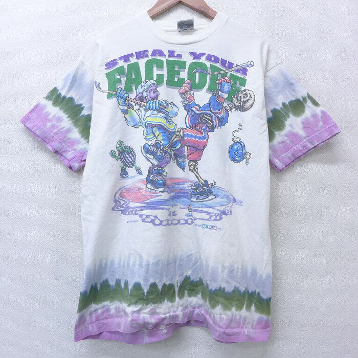 【中古】古着 半袖 ビンテージ ヴィンテージ ロックTシャツ バンドTシャツ 90年代 90s リキッドブルー グレイトフルデッド コットン クルーネック 丸首 白 ホワイト タイダイ XLサイズ 中古 メンズ | 春夏 春物 春服 秋冬 秋物 秋服 メンズファッション ロンT カットソ