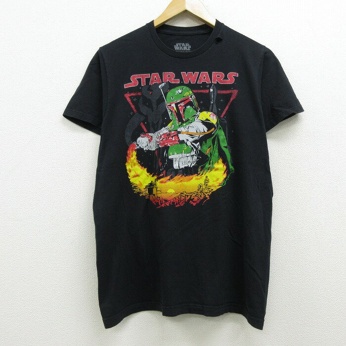 【中古】古着 半袖Tシャツ スターウォーズ STAR WARS ボバフェット コットン クルーネック 丸首 紺他 ネイビー タイダイ Mサイズ 中古 メンズ 中古メンズ半袖プリントキャラクター