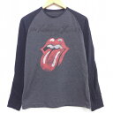 【中古】古着 長袖 ロックTシャツ バンドTシャツ ローリングストーンズ The Rolling Stones ツートンカラー バイカラー ラグラン クルーネック 丸首 濃グレー 霜降り他 Mサイズ 中古 メンズ | 春夏 春物 春服 秋冬 秋物 秋服 メンズファッション ロンT カットソー ロン