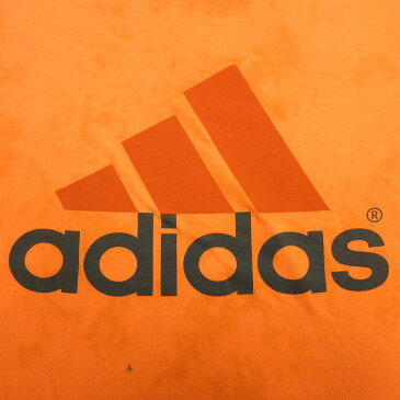 【中古】古着 半袖 ブランドTシャツ アディダス adidas ビッグロゴ クルーネック 丸首 オレンジ ブリーチ加工 Lサイズ 中古 メンズ | 春夏 夏物 夏服 メンズファッション カットソー ティーシャツ ティシャツ メンズTシャツ 半袖Tシャツ 半袖ティーシャツ カジュアルT