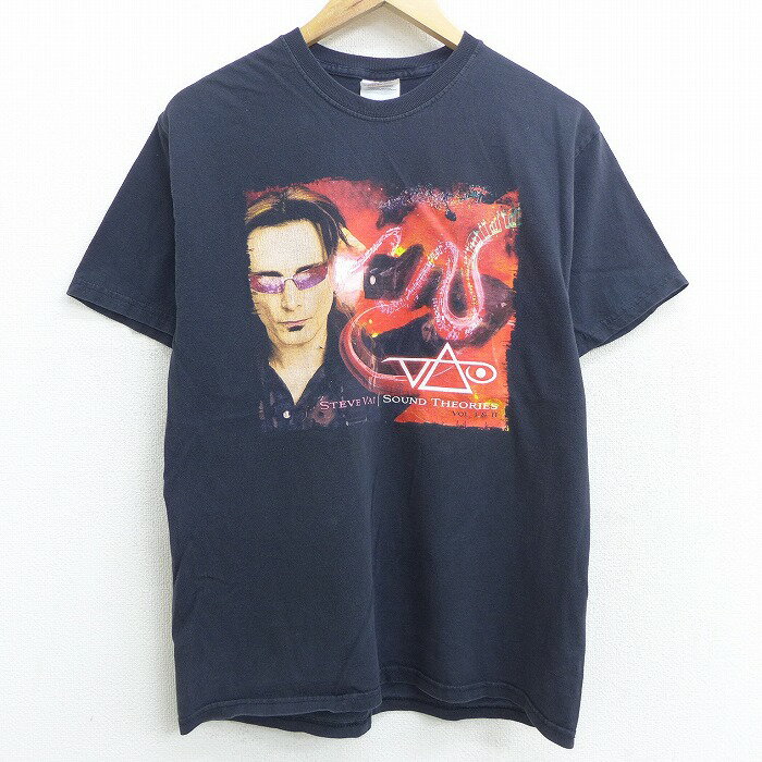 【中古】古着 半袖 ビンテージ ヴィンテージ ロックTシャツ バンドTシャツ 00年代 00s ヘインズ Hanes スティーヴヴァイ スティーブバイ コットン クルーネック 丸首 黒 ブラック Mサイズ 中古 メンズ | 春夏 春物 春服 秋冬 秋物 秋服 メンズファッション ロンT カッ 0OF