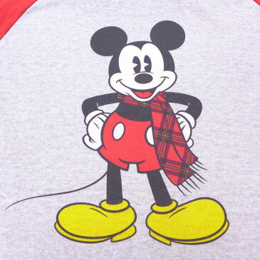 【中古】古着 長袖Tシャツ ディズニー DISNEY ミッキー MICKEY MOUSE ツートンカラー バイカラー ラグラン コットン 赤 レッド XLサイズ 中古 メンズ | 春夏 春物 春服 秋冬 秋物 秋服 メンズファッション ロンT カットソー ロンティー ロングT ロングTシャツ ロングテ
