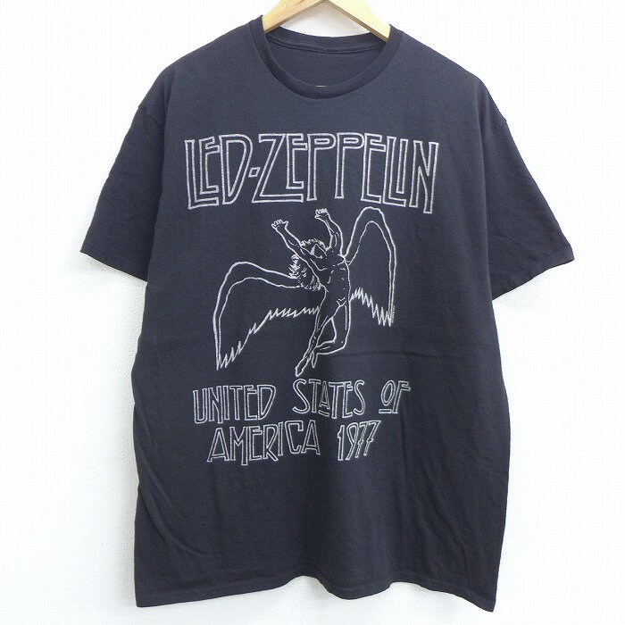 【中古】古着 半袖 ロックTシャツ バンドTシャツ レッドツェッペリン クルーネック 丸首 黒 ブラック XLサイズ 中古 メンズ | 春夏 夏物 夏服 メンズファッション カットソー ティーシャツ ティシャツ メンズTシャツ 半袖Tシャツ 半袖ティーシャツ カジュアルTシャツ