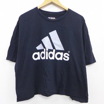 【中古】古着 アディダス adidas 半袖 ブランドTシャツ メンズ ビッグロゴ 大きいサイズ 2L LL ビッグシルエット ゆったり ビッグサイズ オーバーサイズ コットン クルーネック 丸首 黒 ブラック XLサイズ 中古 | 春夏 夏物 夏服 メンズファッション カットソー ティー