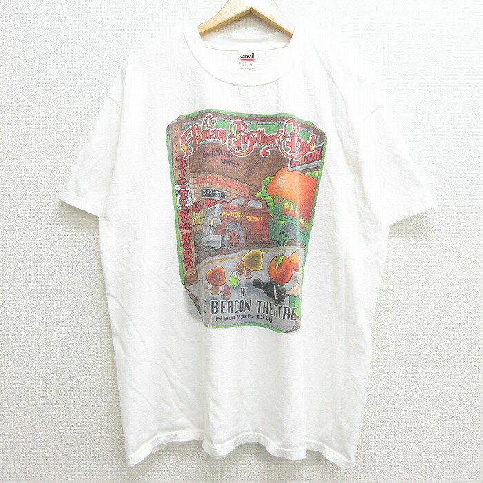 【中古】古着 半袖 ビンテージ ヴィンテージ ロックTシャツ バンドTシャツ メンズ 00年代 00s オールマンブラザーズバンド 大きいサイズ 2L LL ビッグシルエット ゆったり ビッグサイズ オーバーサイズ コットン クルーネック 丸首 白 ホワイト XLサイズ 中古 | 春夏