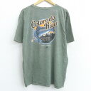 【中古】古着 半袖Tシャツ メンズ コロラド 魚 コットン クルーネック 丸首 濃緑 グリーン タイダイ XLサイズ 中古 中古メンズ半袖プリントキャラクター