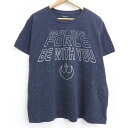 【中古】古着 半袖Tシャツ メンズ ディズニー DISNEY スターウォーズ STAR WARS 大きいサイズ 2L LL ビッグシルエット ゆったり ビッグサイズ オーバーサイズ コットン クルーネック 丸首 黒 ブラック XLサイズ 中古 中古メンズ半袖プリントキャラクター