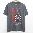 【中古】古着 半袖Tシャツ メンズ コカコーラ クルーネック 丸首 グレー 霜降り Lサイズ 中古 中古メンズ半袖プリントキャラクター