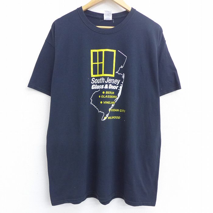 【中古】古着 半袖Tシャツ メンズ South Jersey ドア クルーネック 丸首 黒 ブラック XLサイズ 中古 中古メンズ半袖プリントキャラクター