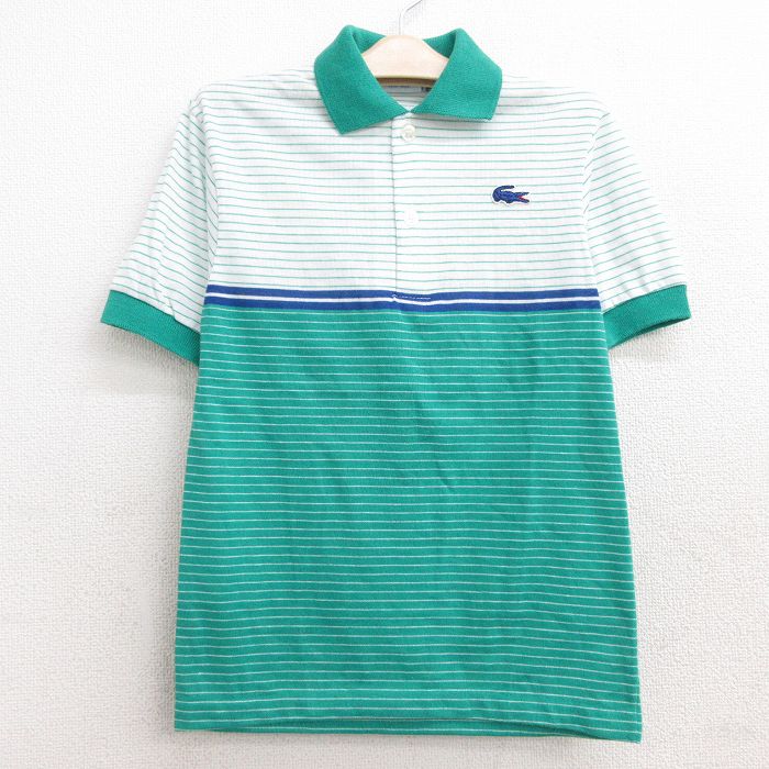 【中古】古着 ラコステ LACOSTE IZOD 半袖 ブランド ポロシャツ キッズ ボーイズ 子供服 90年代 90s ワンポイントロゴ USA製 アメリカ製 緑他 グリーン ボーダー | 春夏 春物 春服 秋冬 秋物 秋服 女の子 子ども服 こども服 カジュアル ファッション おしゃれ かわいい 0OF