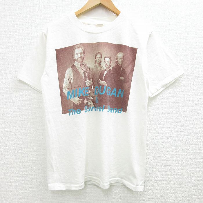 【中古】古着 半袖 ビンテージ ヴィンテージ ロックTシャツ バンドTシャツ メンズ 80年代 80s MIKEDUGAN&The Survival Band コットン クルーネック 丸首 USA製 アメリカ製 白 ホワイト Mサイズ 中古 | 春夏 春物 春服 秋冬 秋物 秋服 メンズファッション ロンT カット