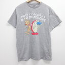 【中古】古着 半袖Tシャツ メンズ ニコロデオン レンとスティンビー クルーネック 丸首 グレー 霜降り Lサイズ 中古 中古メンズ半袖プリントキャラクター