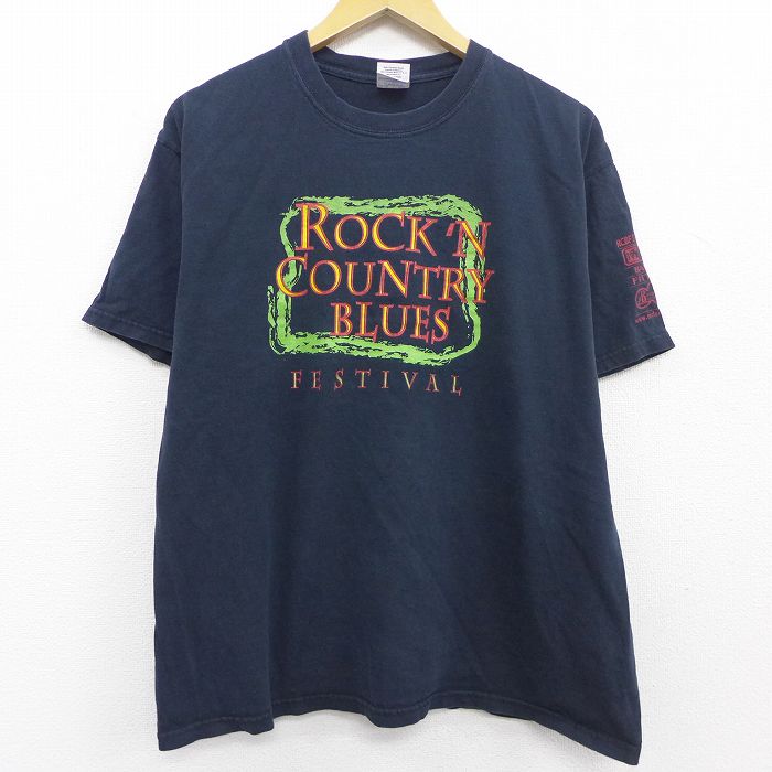 【中古】古着 半袖 ビンテージ ヴィンテージ ロックTシャツ バンドTシャツ メンズ 00年代 00s ROCKN COUNTRY BLUES フェスティバル コットン クルーネック 丸首 黒 ブラック Lサイズ 中古 | 春夏 春物 春服 秋冬 秋物 秋服 メンズファッション ロンT カットソー ロンテ