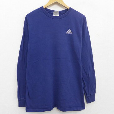 【中古】古着 アディダス adidas 長袖 ビンテージ ヴィンテージTシャツ メンズ 90年代 90s ワンポイントロゴ コットン クルーネック 丸首 USA製 アメリカ製 紺 ネイビー Lサイズ 中古 | 春夏 春物 春服 秋冬 秋物 秋服 メンズファッション ロンT カットソー ロンティー