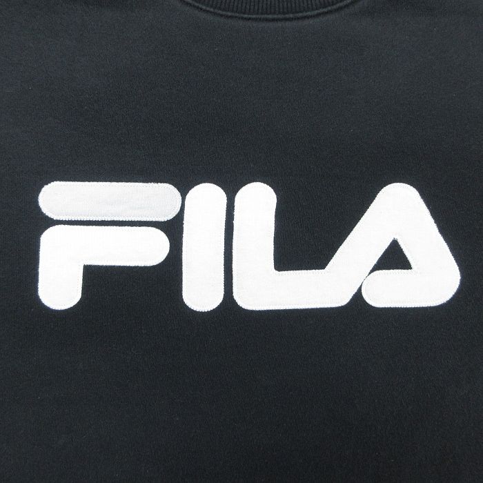 【中古】古着 フィラ FILA 長袖スウェット メンズ ビッグロゴ クルーネック 丸首 黒 ブラック Lサイズ 中古 スエット トレーナー トップス | 春夏 春物 春服 秋冬 秋物 秋服 メンズファッション カジュアル おしゃれ ファッション 0OF