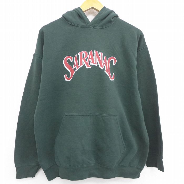 【中古】古着 長袖スウェットパーカー メンズ 00年代 00s SARANAC ビール 緑 グリーン Lサイズ 中古 スエット トレーナー トップス | 春夏 春物 春服 秋冬 秋物 秋服 メンズファッション カジュアル おしゃれ ファッション