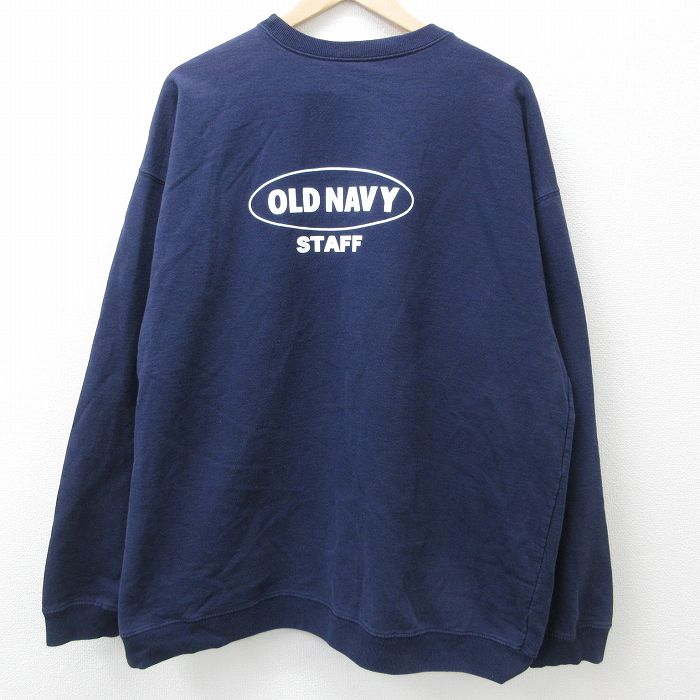 【中古】古着 オールドネイビー OLD NAVY 長袖スウェット メンズ 00年代 00s スタッフ限定 大きいサイズ 2L LL ビッグシルエット ゆったり ビッグサイズ オーバーサイズ クルーネック 丸首 紺 ネイビー XLサイズ 中古 スエット トレーナー トップス | 春夏 春物 春服 0OF