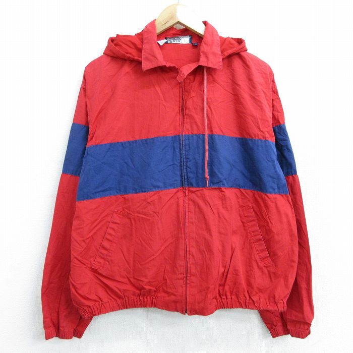 【中古】古着 ラルフローレン Ralph Lauren 長袖 ブランドジャケットパーカー メンズ 90年代 90s ツートンカラー バイカラー 赤他 レッド 【spe】 Lサイズ 中古 アウター ジャンパー ブルゾン | 春夏 春物 春服 秋冬 秋物 秋服 カジュアル メンズファッション ファッシ