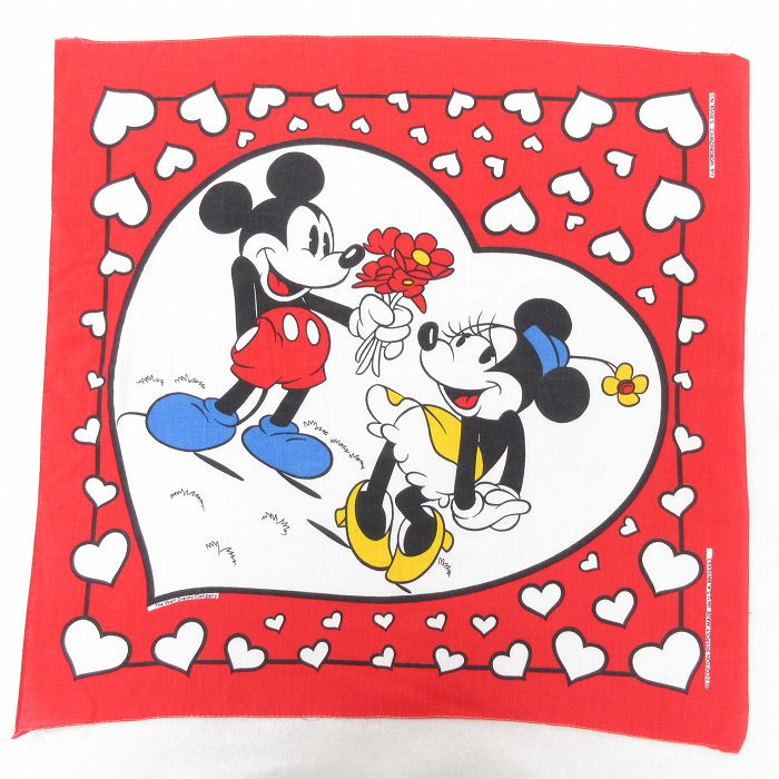 中古 バンダナ 80年代 80s ディズニー DISNEY ミッキー MICKEY MOUSE ミニー USA製 アメリカ製 赤 レッド 【spe】 中古メンズレディースビンテージ