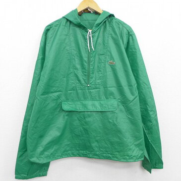 【中古】古着 ラコステ LACOSTE IZOD 長袖 ブランド ハーフジップ ナイロンジャケット アノラックパーカー メンズ 90年代 90s ワンポイントロゴ 緑 グリーン XLサイズ 中古 アウター ウインドブレーカー | 春夏 春物 春服 秋冬 秋物 秋服 カジュアル メンズファッショ 0OF