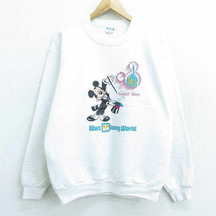 【中古】古着 長袖スウェット メンズ 80年代 80s ディズニー DISNEY ミッキー MICKEY MOUSE クルーネック 丸首 USA製 アメリカ製 白 ホワイト Mサイズ 中古 スエット トレーナー トップス | 春夏 春物 春服 秋冬 秋物 秋服 メンズファッション カジュアル おしゃれ フ