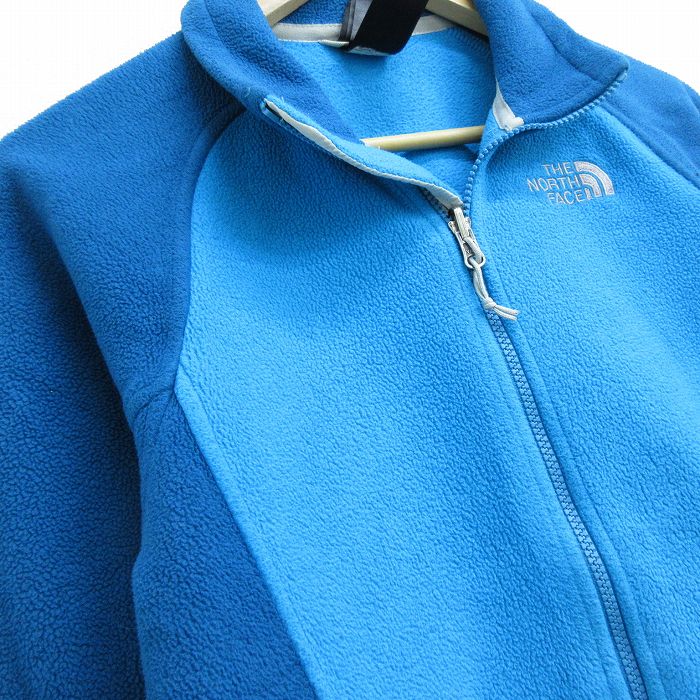 【中古】古着 ノースフェイス THE NORTH FACE 長袖 フリースジャケット レディース ワンポイントロゴ ラグラン ツートンカラー バイカラー 水色他 中古 アウター ジャンパー ブルゾン | 秋冬 秋物 秋服 冬物 冬服 カジュアル レディースファッション おしゃれ かわいい