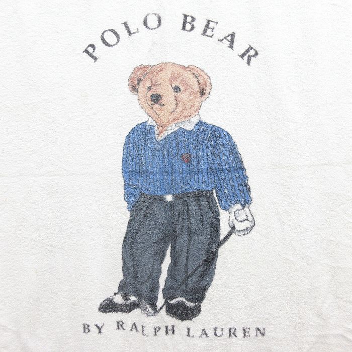 中古 ラルフローレン Ralph Lauren ブランド バスタオル 90年代 90s ポロベア コットン USA製 アメリカ製 白 ホワイト 中古アンティークビンテージ 0OF