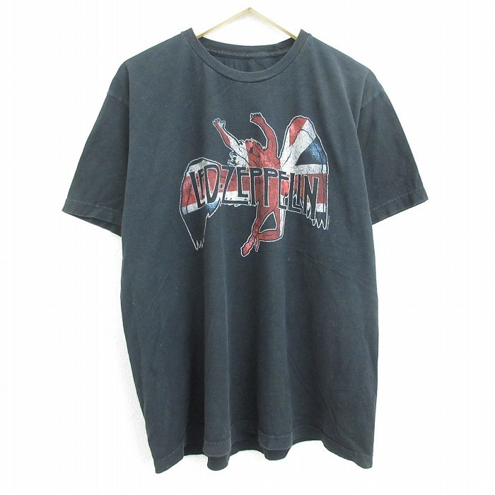 【中古】古着 半袖 ロックTシャツ バンドTシャツ メンズ レッドツェッペリン 大きいサイズ 2L LL ビッグシルエット ゆったり ビッグサイズ オーバーサイズ クルーネック 丸首 黒 ブラック XLサイズ 中古 | 春夏 夏物 夏服 メンズファッション カットソー ティーシャツ