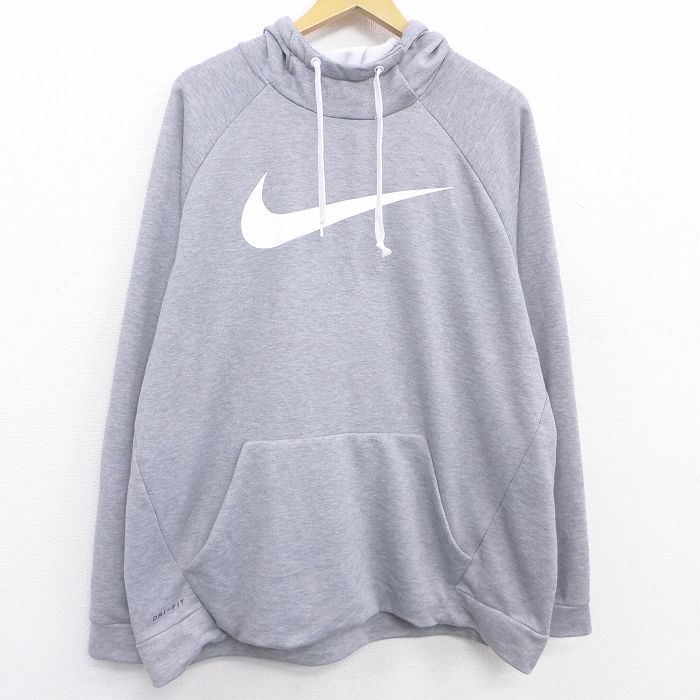 【中古】古着 ナイキ NIKE 長袖 トップスパーカー メンズ ビッグロゴ ドライフィット 大きいサイズ 2L LL ビッグシルエット ゆったり ビッグサイズ オーバーサイズ ラグラン グレー 霜降り XLサイズ 中古 スエット トレーナー | 春夏 春物 春服 秋冬 秋物 秋服 メンズ 0OF