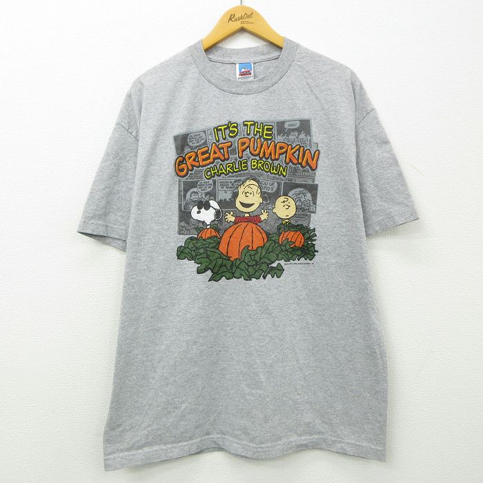 【中古】古着 半袖 ビンテージ ヴィンテージTシャツ メンズ 00年代 00s ピーナッツ スヌーピー SNOOPY チャーリーブラウン クルーネック 丸首 グレー 霜降り XLサイズ 中古 551180