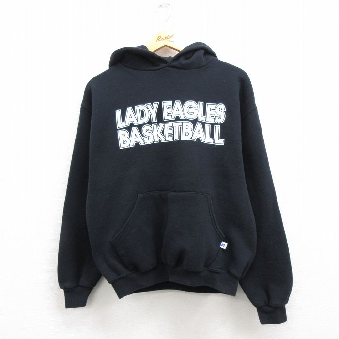 【中古】古着 ラッセル 長袖スウェットパーカー メンズ LADY EAGLES バスケットボール 黒 ブラック Mサイズ 中古 スエット トレーナー トップス | 春夏 春物 春服 秋冬 秋物 秋服 メンズファッション カジュアル おしゃれ ファッション