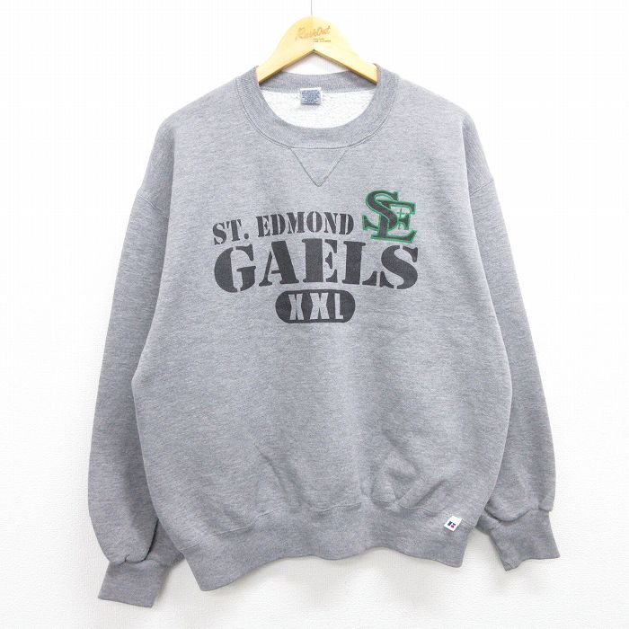 【中古】古着 ラッセル 長袖スウェット メンズ 90年代 90s ST EDMOND GAELS クルーネック 丸首 USA製 アメリカ製 グレー 霜降り 【spe】 XLサイズ 中古 スエット トレーナー トップス | 春夏 春物 春服 秋冬 秋物 秋服 メンズファッション カジュアル おしゃれ ファッ 0OF