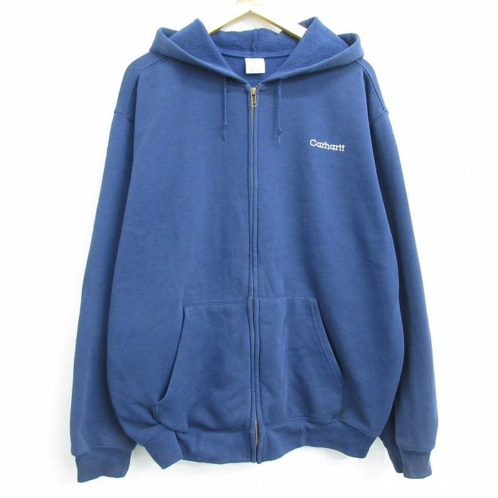 【中古】古着 カーハート Carhartt 長袖スウェット フルジップパーカー メンズ ワンポイントロゴ 大きいサイズ 2L LL ビッグシルエット ゆったり ビッグサイズ オーバーサイズ 紺 ネイビー XLサイズ 中古 スエット トレーナー トップス | 春夏 春物 春服 秋冬 秋物 秋 0OF